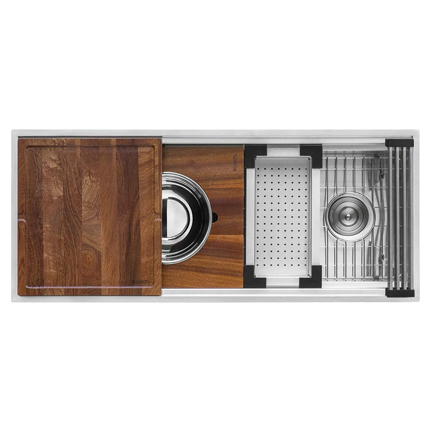 45-inch Workstation Two-Tiered Ledge Kitchen Sink Undermount 16 Gauge Stainless Steel