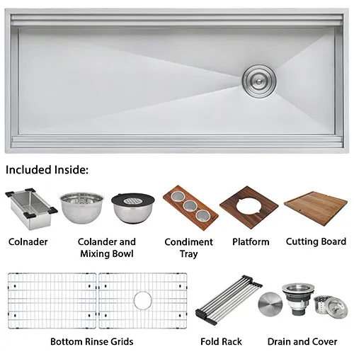 45-inch Workstation Two-Tiered Ledge Kitchen Sink Undermount 16 Gauge Stainless Steel