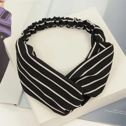 Bohemian Style Elastic Headbands Boho Cross Floral Turban Girls Flower Hairbands Striped Headwrap Hair Accessories For Women