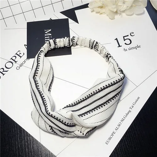 Bohemian Style Elastic Headbands Boho Cross Floral Turban Girls Flower Hairbands Striped Headwrap Hair Accessories For Women