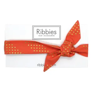 Bow Headband - Golden Dots - Coral
