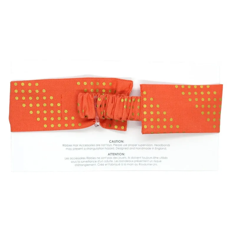 Bow Headband - Golden Dots - Coral