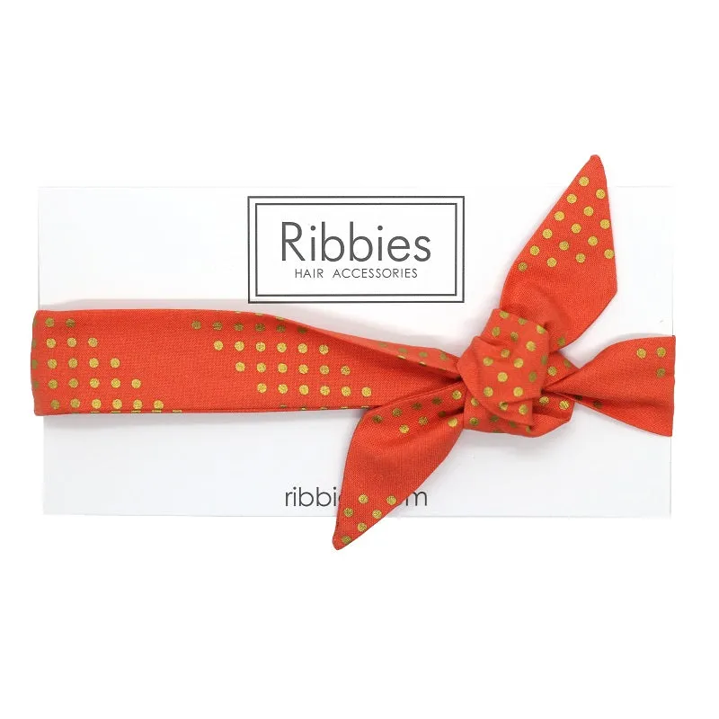 Bow Headband - Golden Dots - Coral