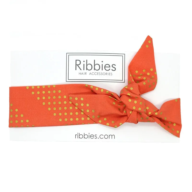 Bow Headband - Golden Dots - Coral