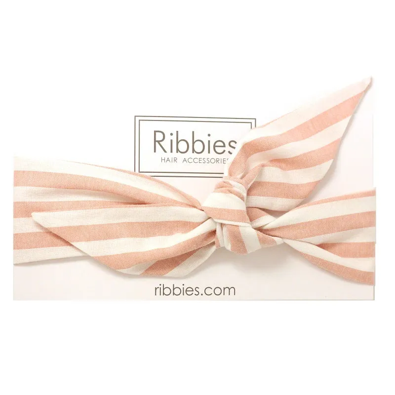 Bow Headband - Stripes - Pink & White