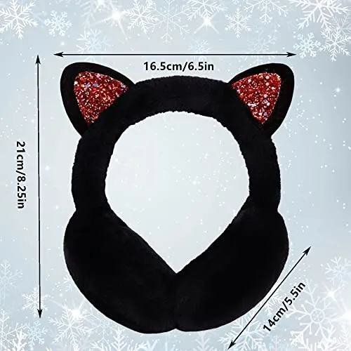 Eyegla Winter Ear Muffs for Women Fleece Ear Warmers Faux Fur Warm Cat Ear Earmuffs Foldable Outdoor Winter Ear Cover for Girls,Black