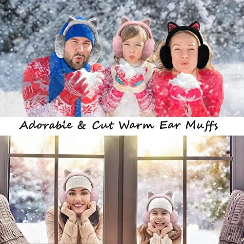 Eyegla Winter Ear Muffs for Women Fleece Ear Warmers Faux Fur Warm Cat Ear Earmuffs Foldable Outdoor Winter Ear Cover for Girls,Pink