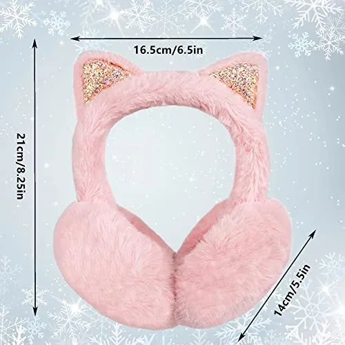 Eyegla Winter Ear Muffs for Women Fleece Ear Warmers Faux Fur Warm Cat Ear Earmuffs Foldable Outdoor Winter Ear Cover for Girls,Pink