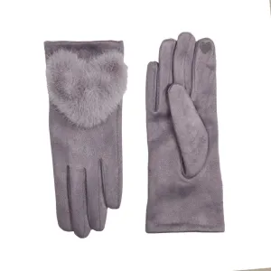 Faux Fur Heart Gloves Grey