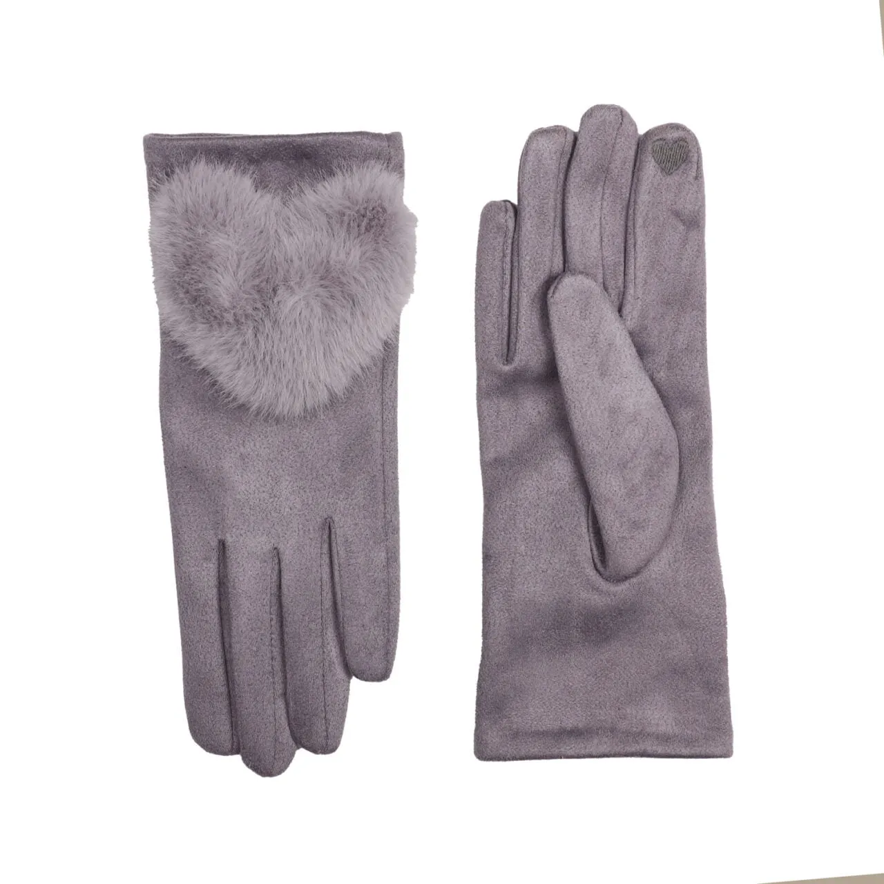 Faux Fur Heart Gloves Grey