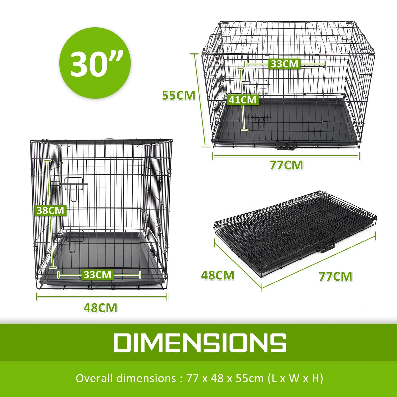 Foldable Wire Dog Crate with Cover, Double Doors, 30in - Paw Mate