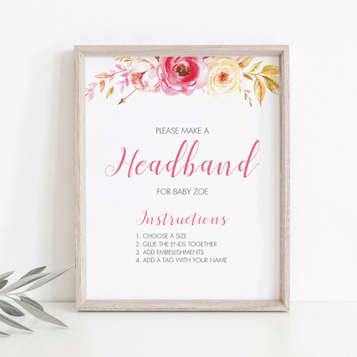 Headband For Baby Sign Floral Baby Shower Template