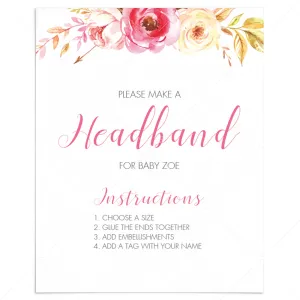 Headband For Baby Sign Floral Baby Shower Template