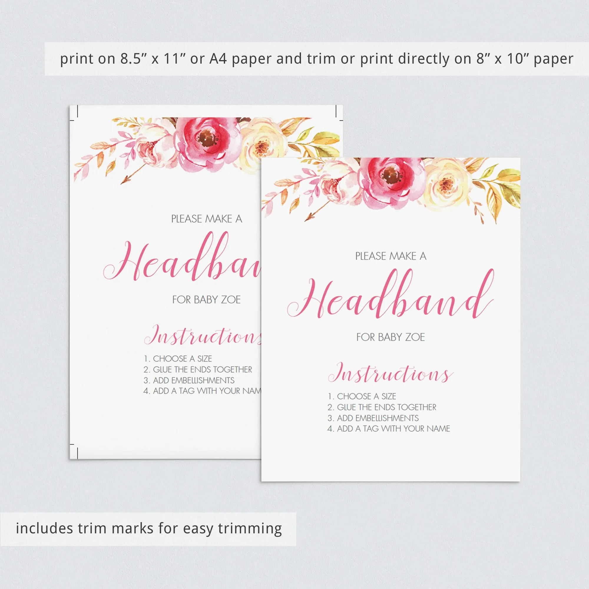 Headband For Baby Sign Floral Baby Shower Template