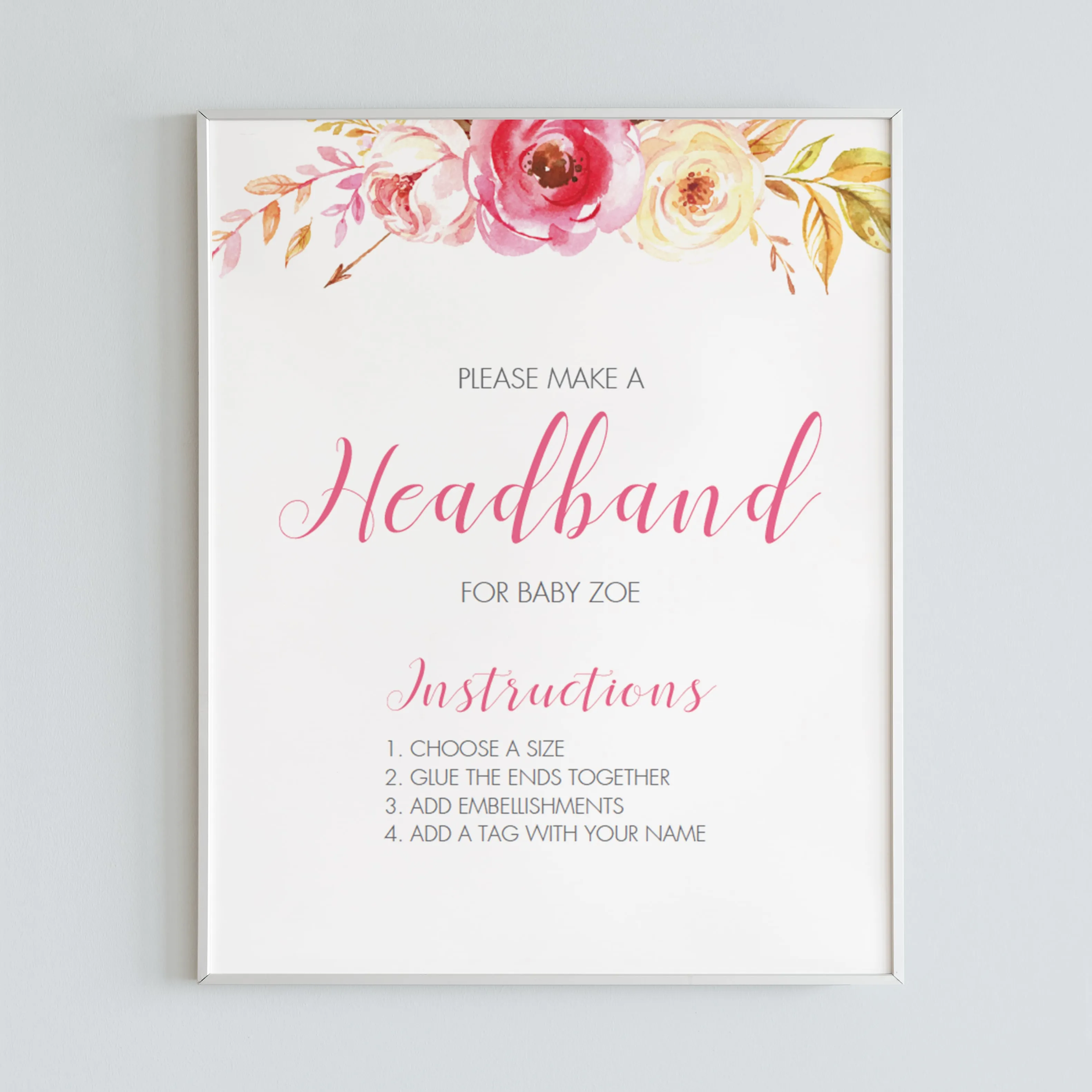 Headband For Baby Sign Floral Baby Shower Template