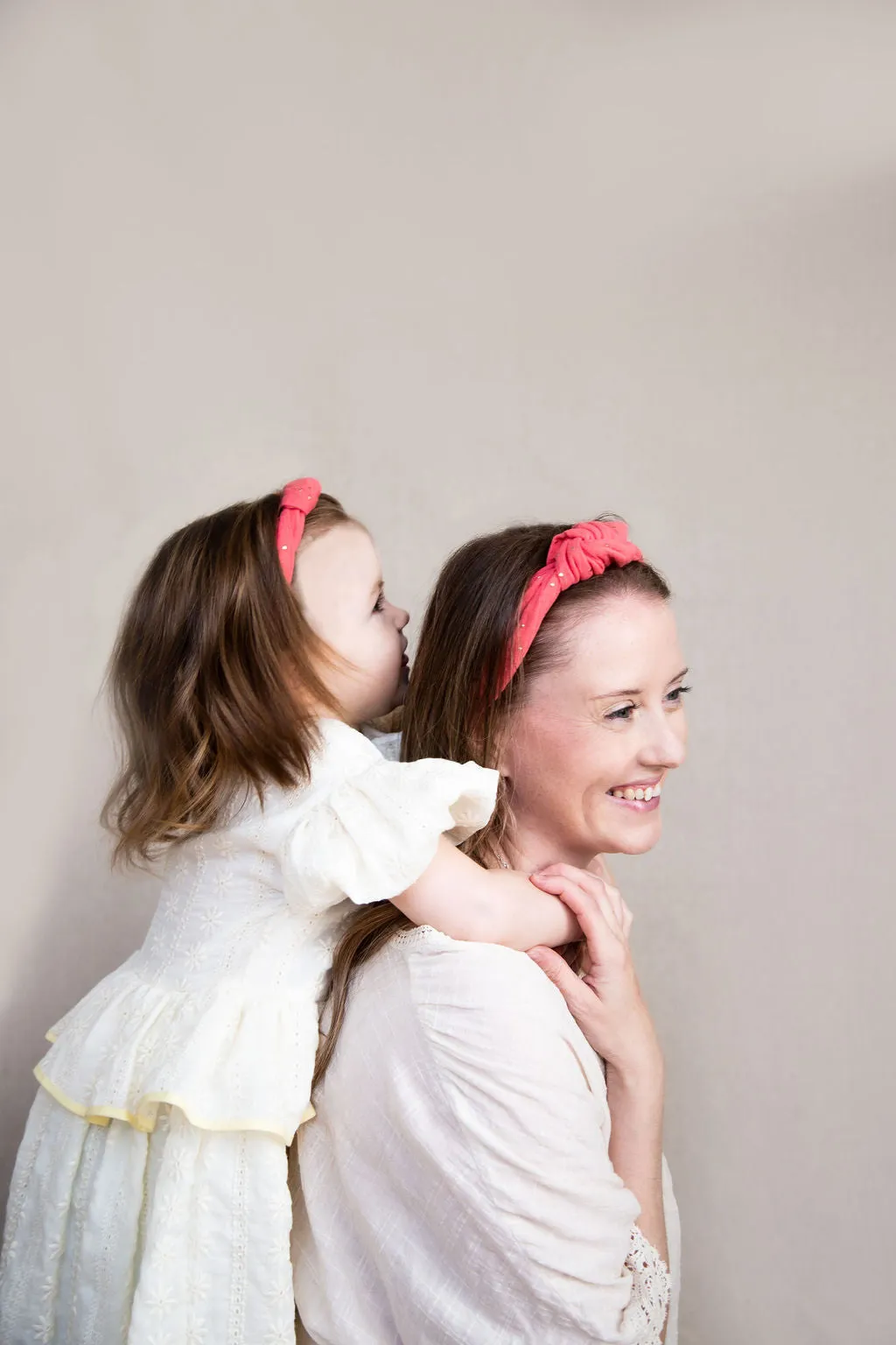Knot Headband - Double Gauze - Coral - Silver Dots
