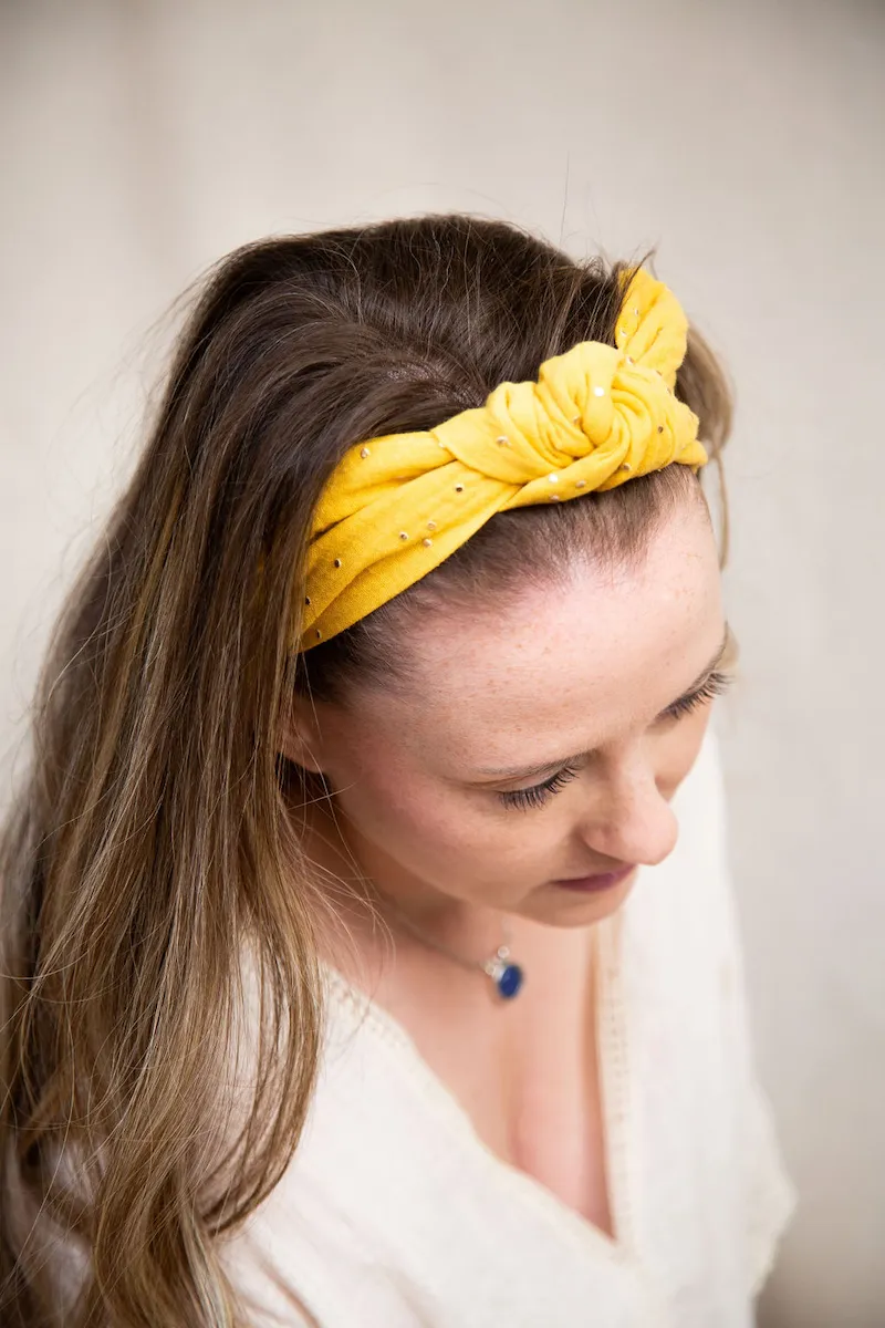 Knot Headband - Double Gauze - Coral - Silver Dots