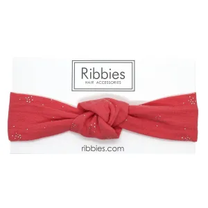 Knot Headband - Double Gauze - Coral - Silver Dots
