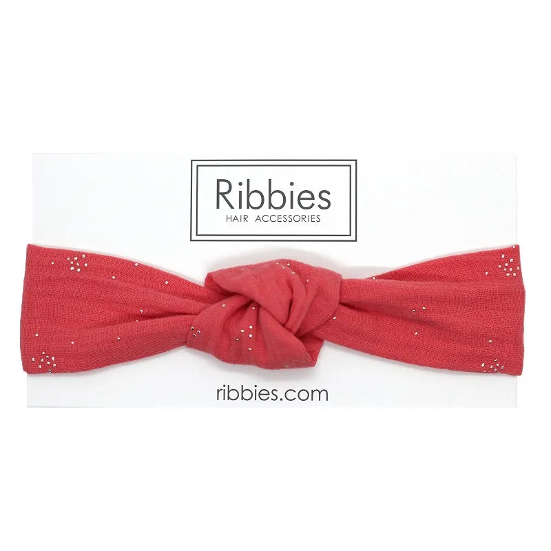 Knot Headband - Double Gauze - Coral - Silver Dots