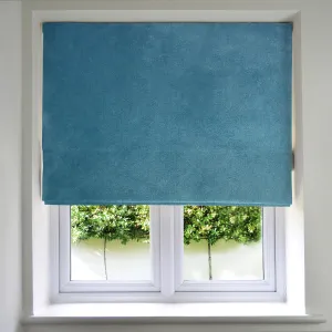 Matt Duck Egg Blue Velvet Roman Blind