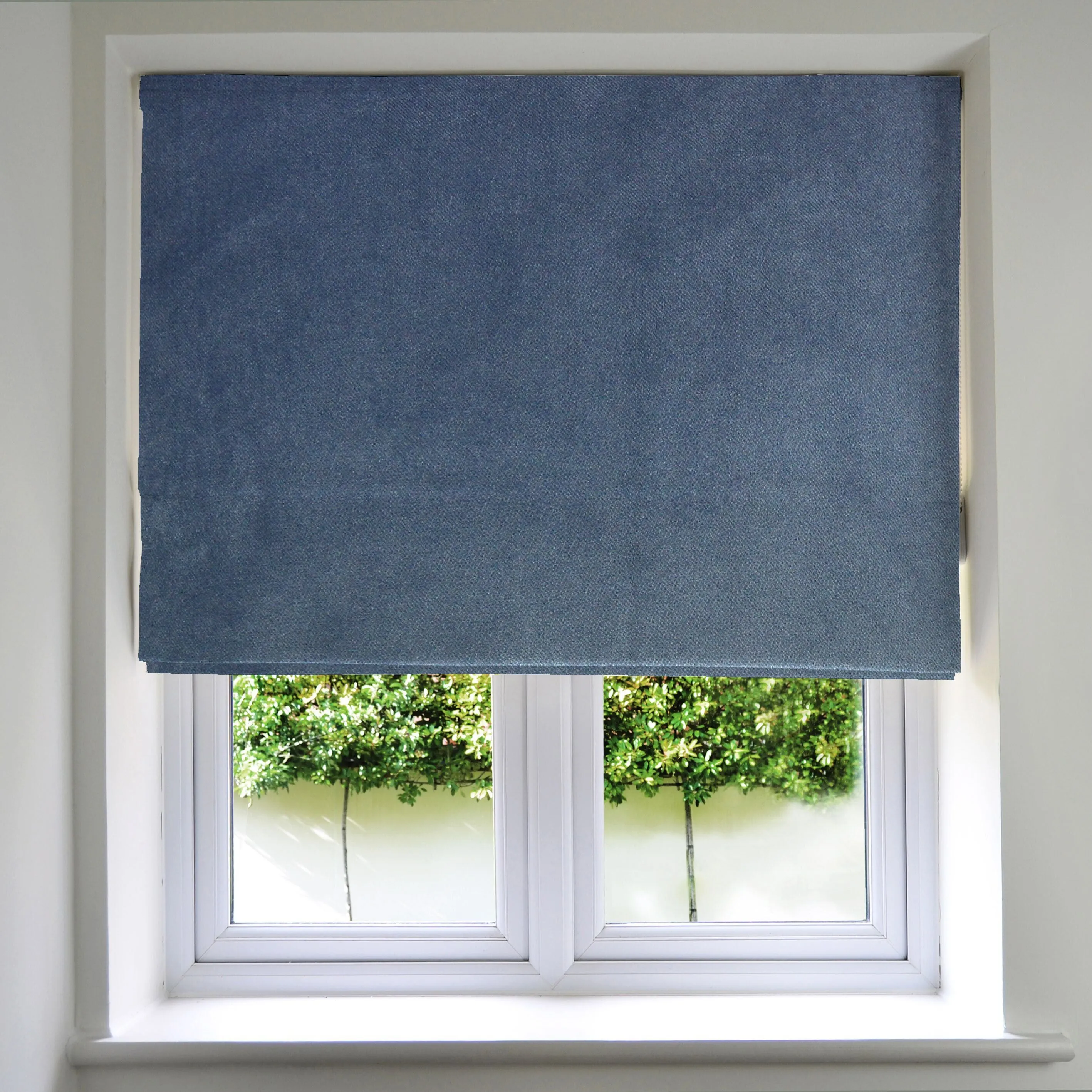 Matt Petrol Blue Velvet Roman Blind
