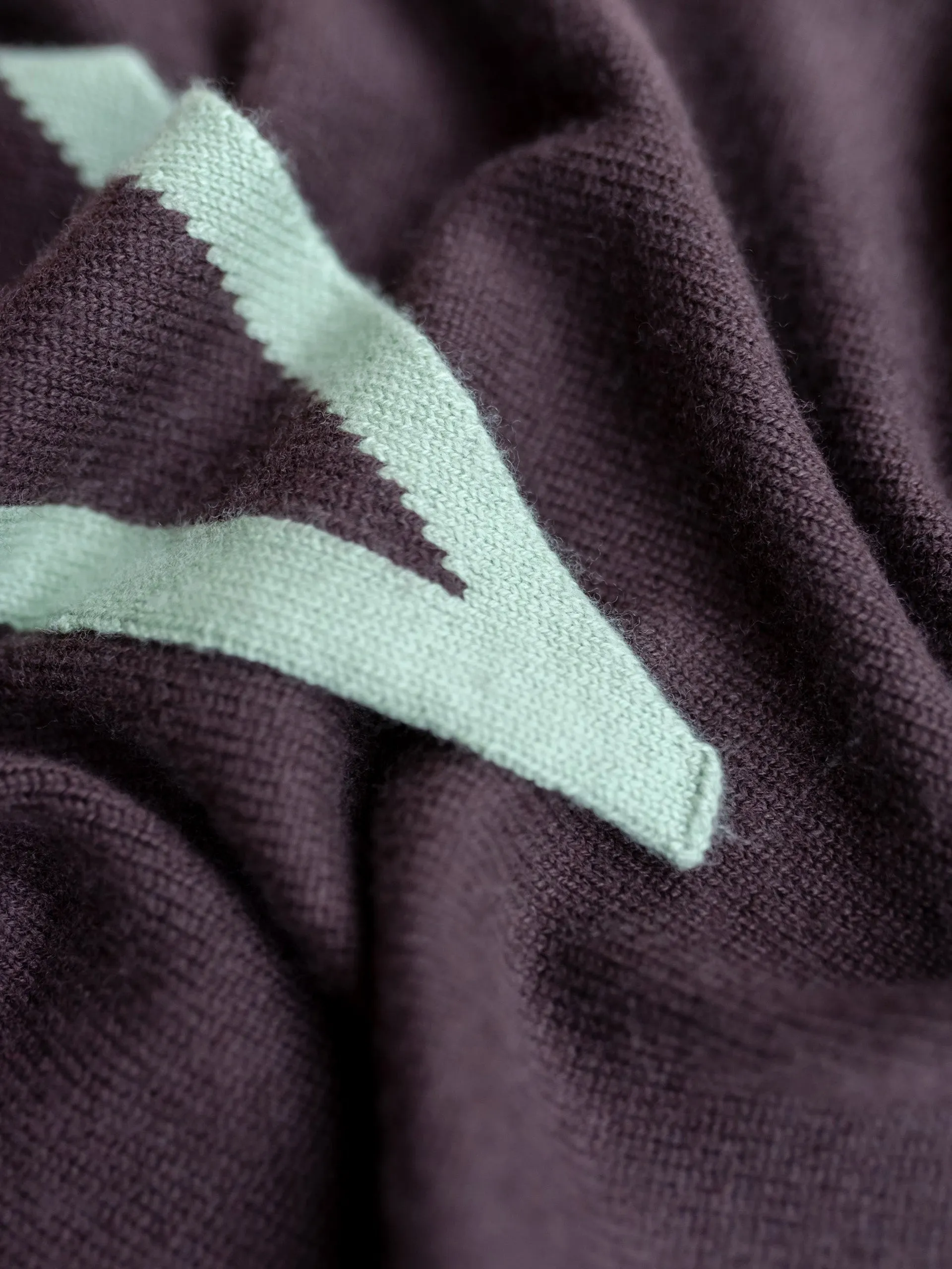 Merino triangle scarf in brown and mint