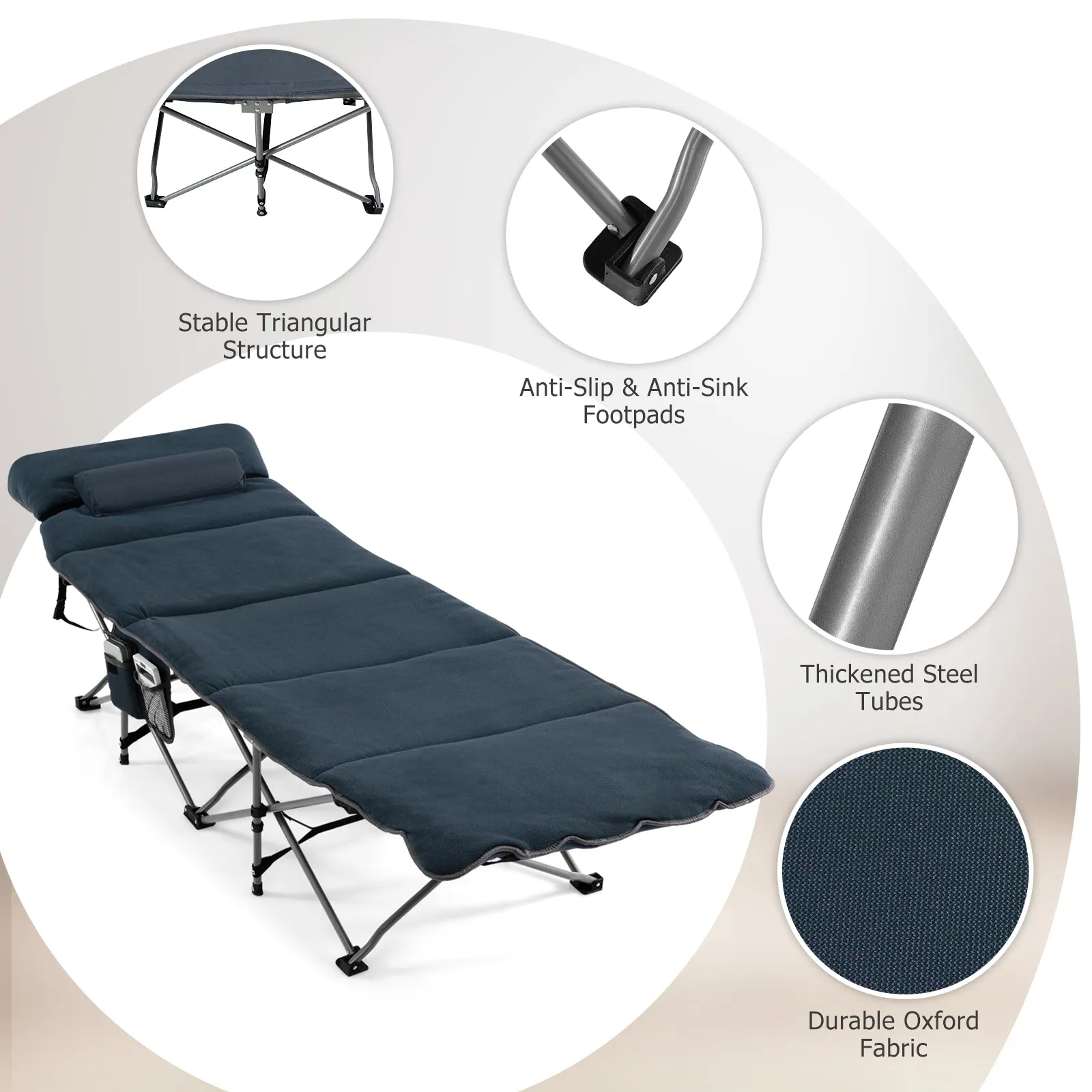 NNECW Folding Travel Camping Cot with Carry Bag Removable Mattress &amp Pillow-Blue