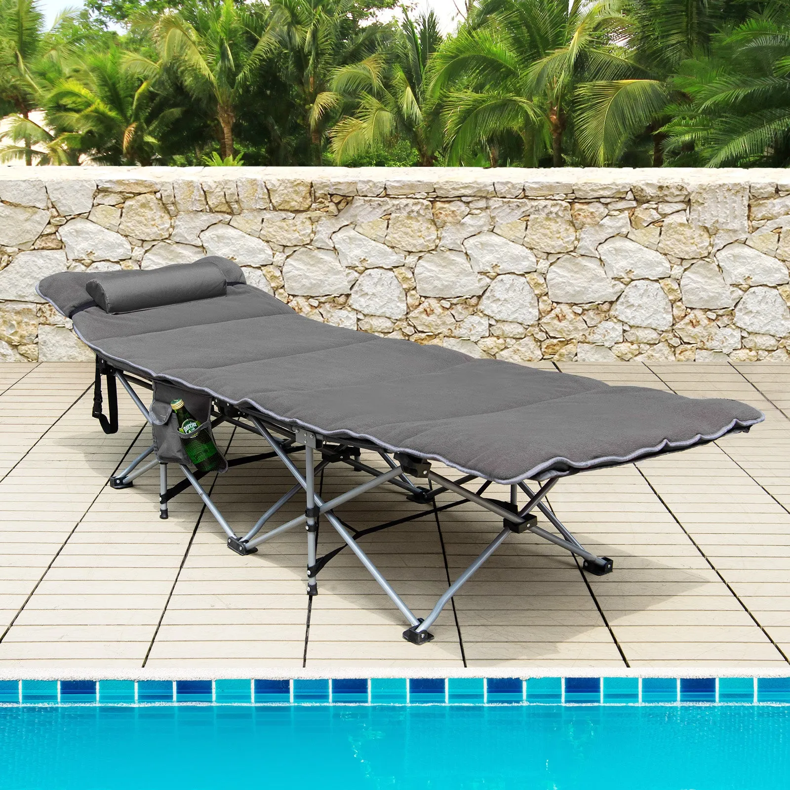 NNECW Folding Travel Camping Cot with Carry Bag Removable Mattress &amp Pillow-Grey
