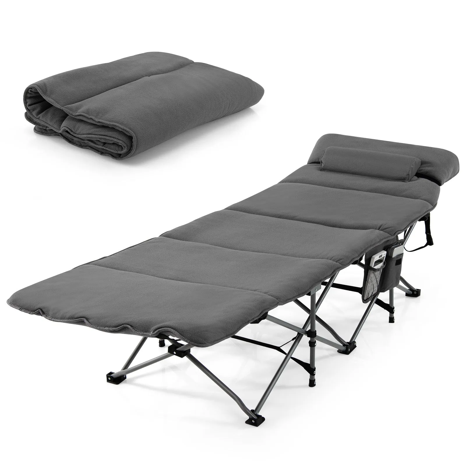 NNECW Folding Travel Camping Cot with Carry Bag Removable Mattress &amp Pillow-Grey