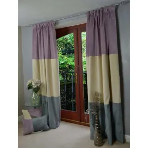 Patchwork Velvet Purple, Gold   Grey Curtains