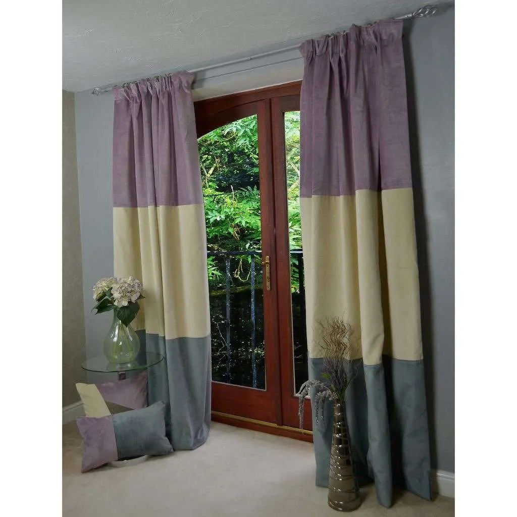 Patchwork Velvet Purple, Gold   Grey Curtains