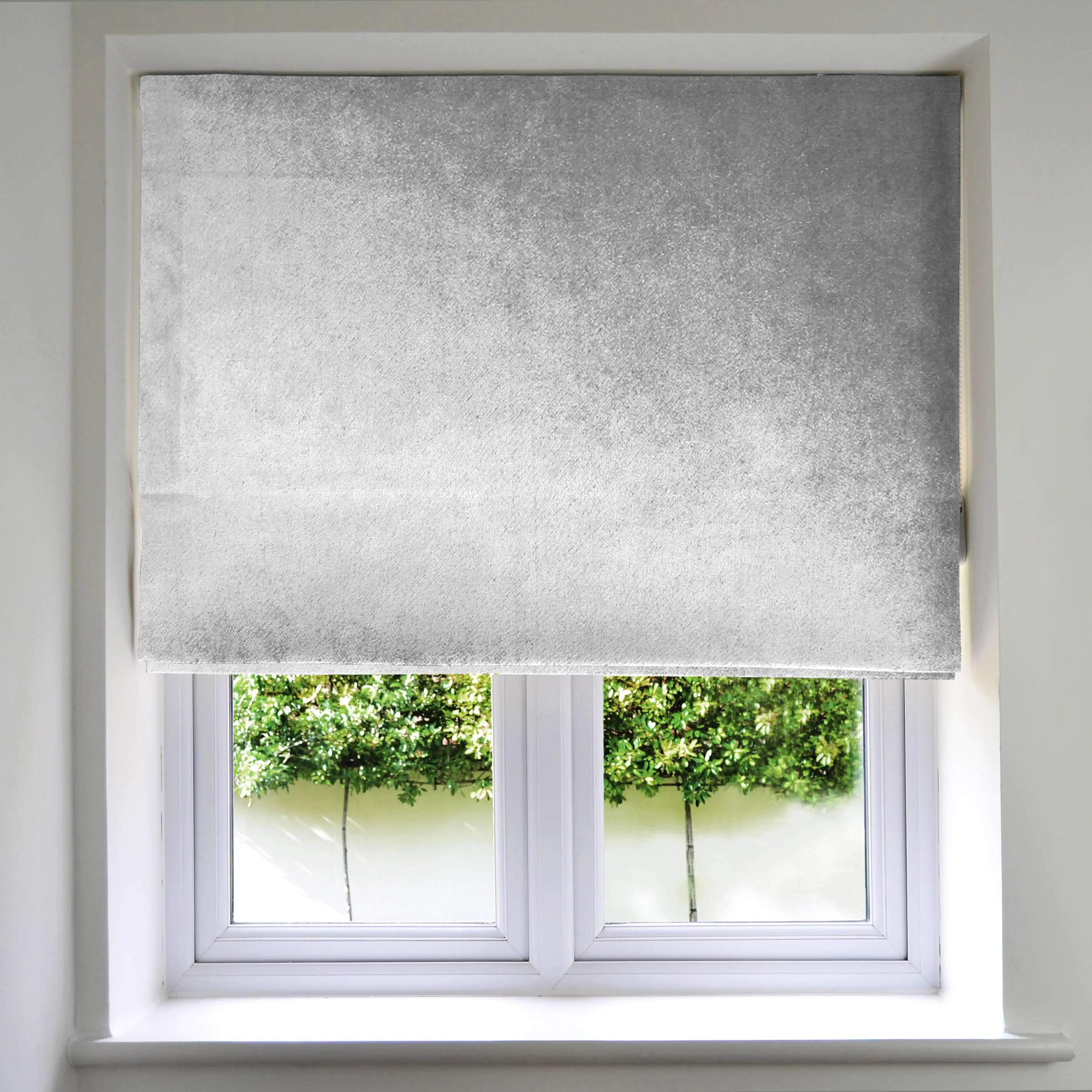 Silver Crushed Velvet Roman Blind