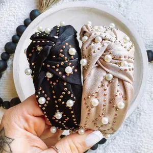 Taupe Boho Pearl Studded Headband