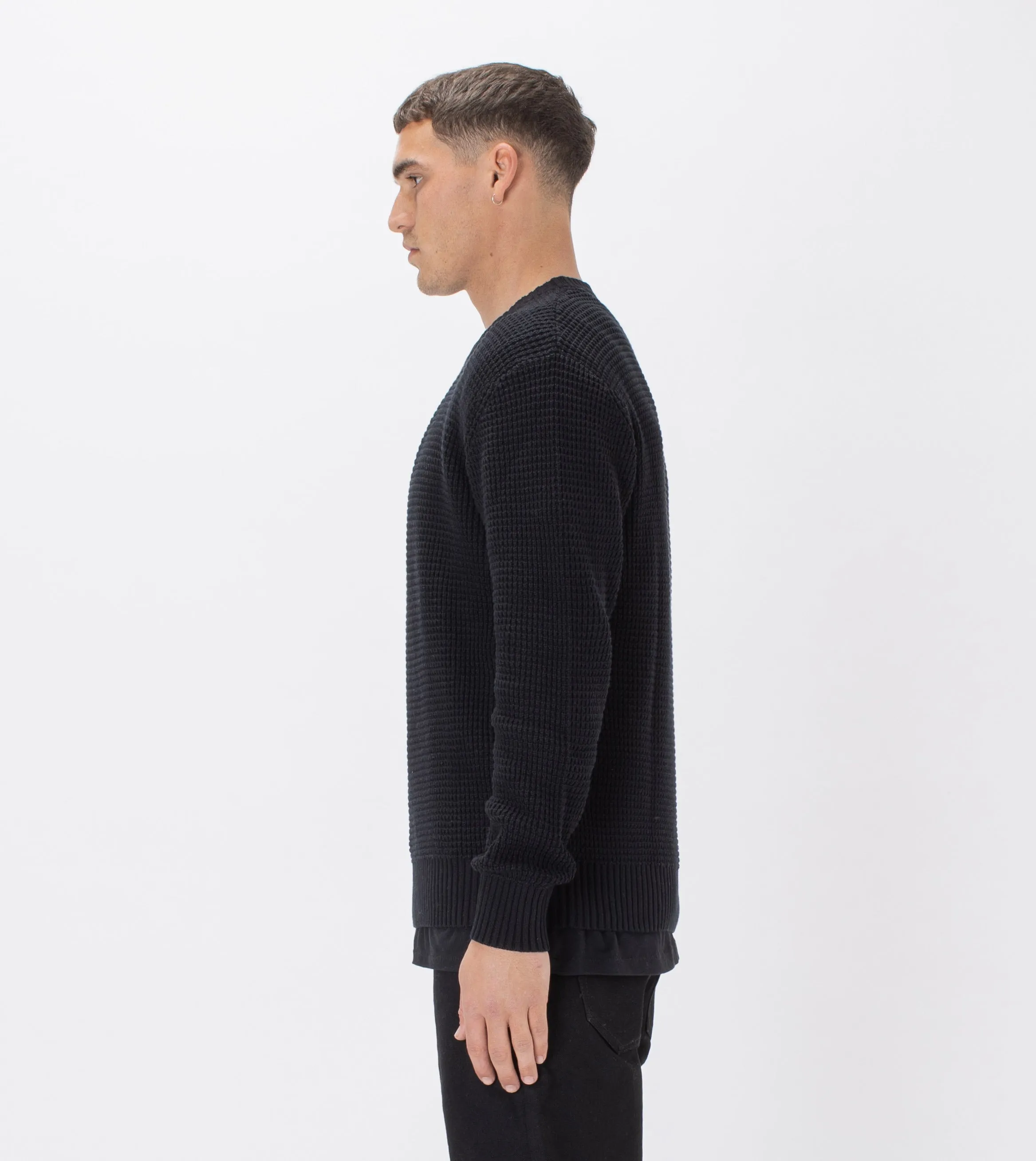 Waffle Crew Knit Black
