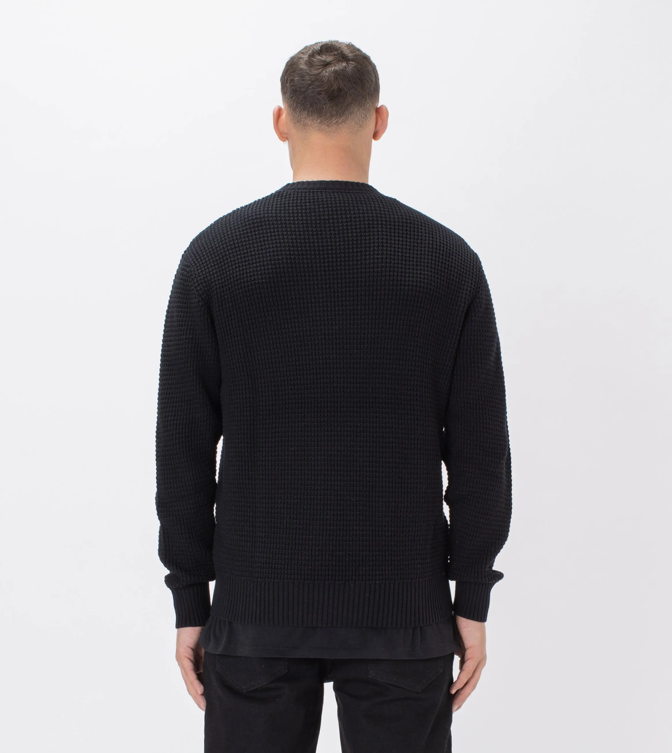 Waffle Crew Knit Black