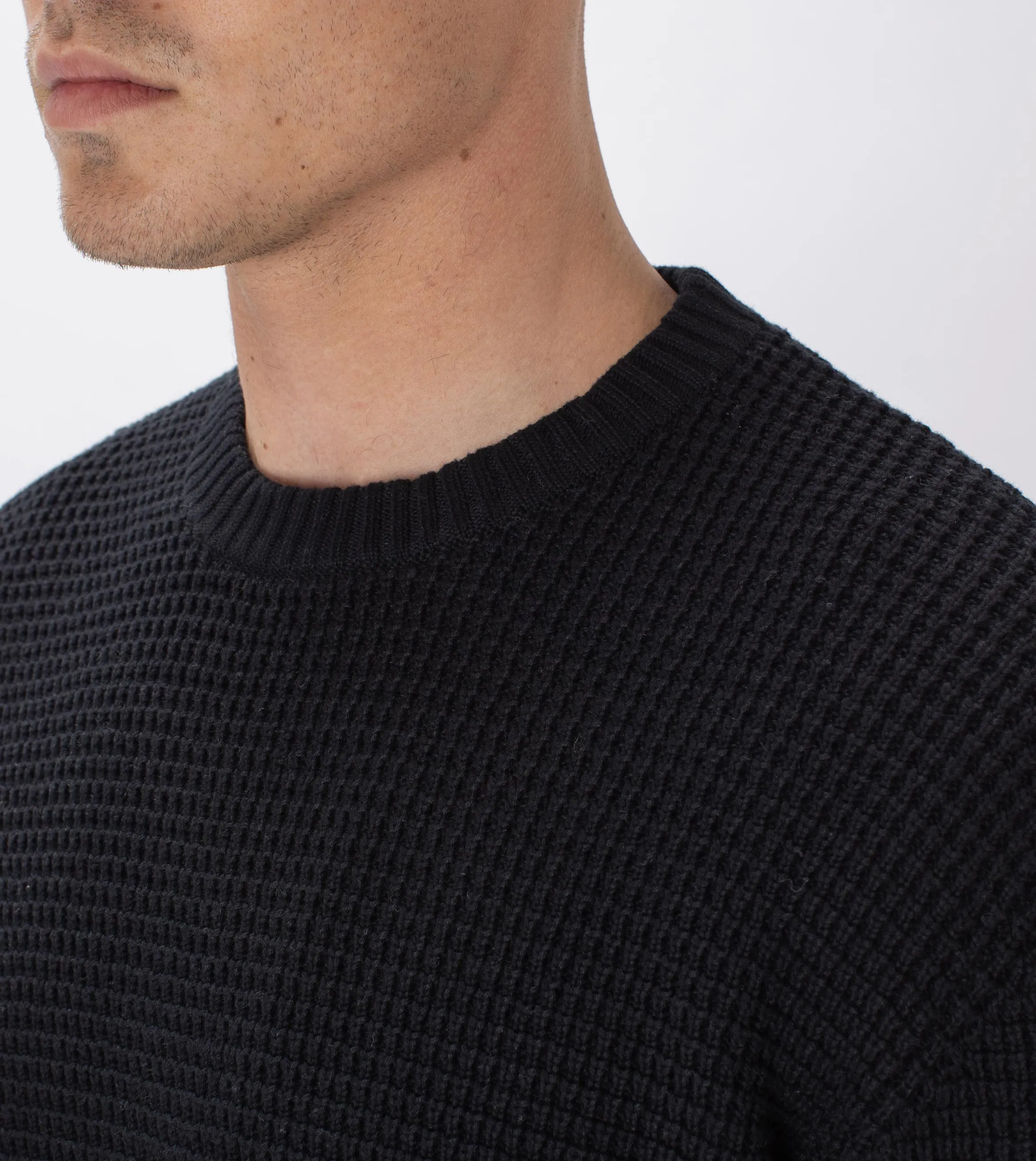 Waffle Crew Knit Black