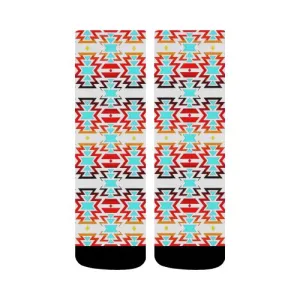 White Fire and Sky Crew Socks