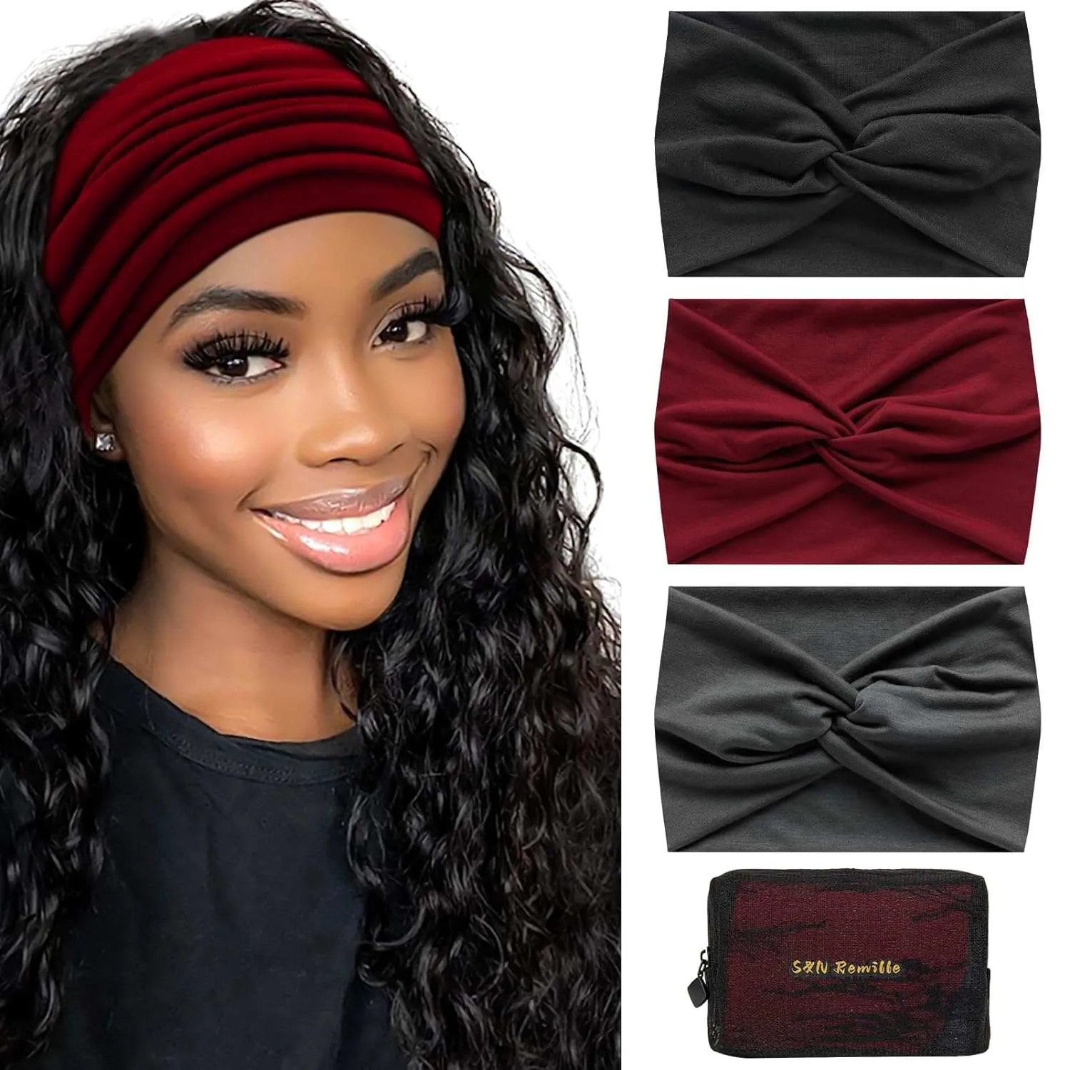 Wide Boho Headbands for Women Extra Large Turban Headband Hairband Hair Twisted Knot Accessories 3 Pack