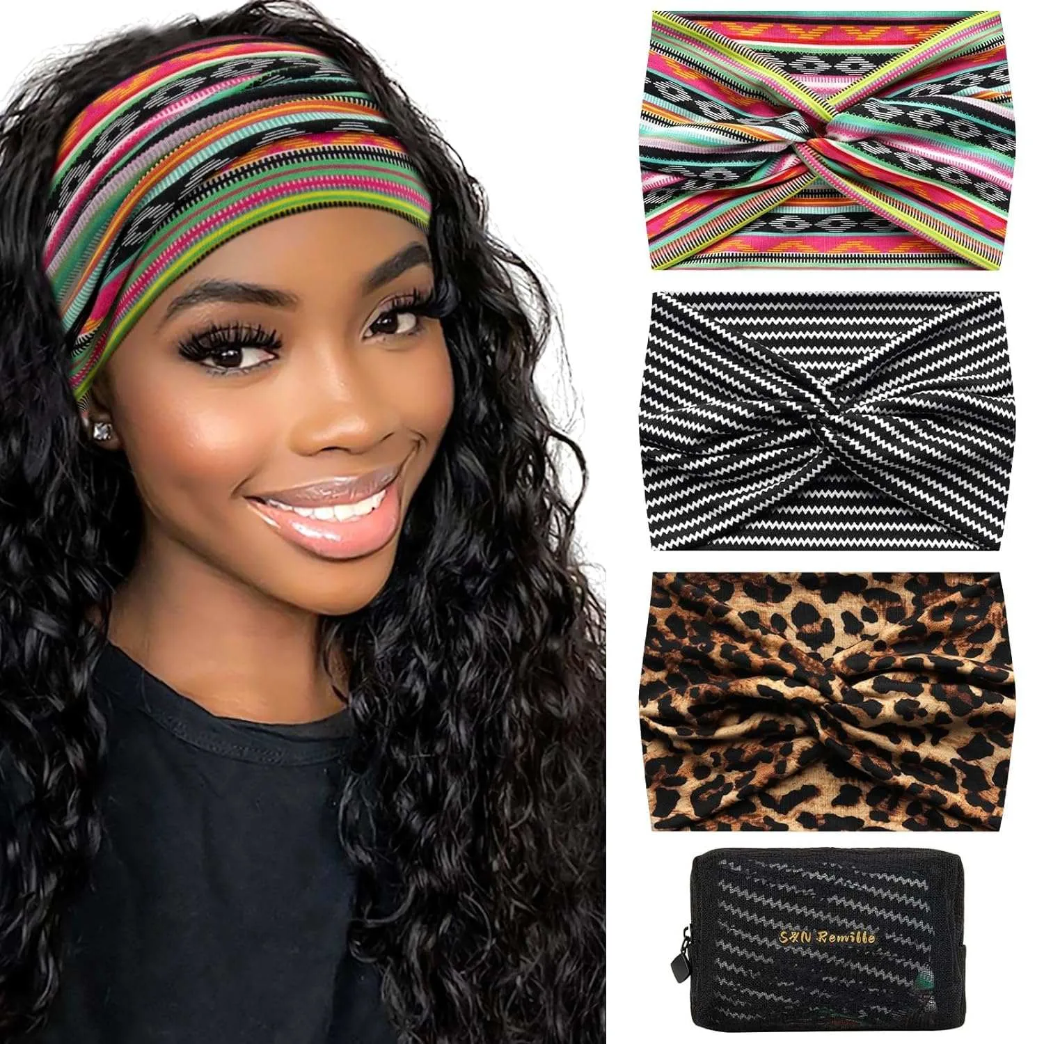 Wide Boho Headbands for Women Extra Large Turban Headband Hairband Hair Twisted Knot Accessories 3 Pack