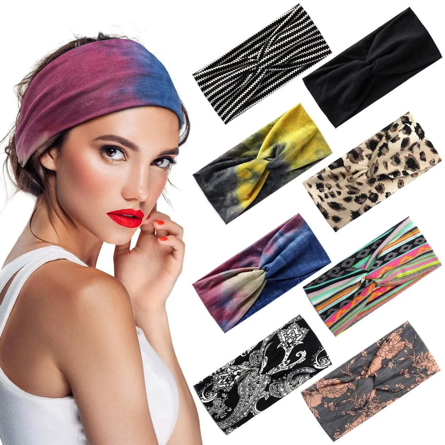 Wide Boho Headbands for Women Extra Large Turban Headband Hairband Hair Twisted Knot Accessories 3 Pack
