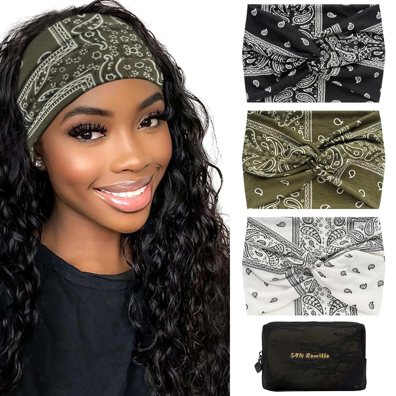 Wide Boho Headbands for Women Extra Large Turban Headband Hairband Hair Twisted Knot Accessories 3 Pack
