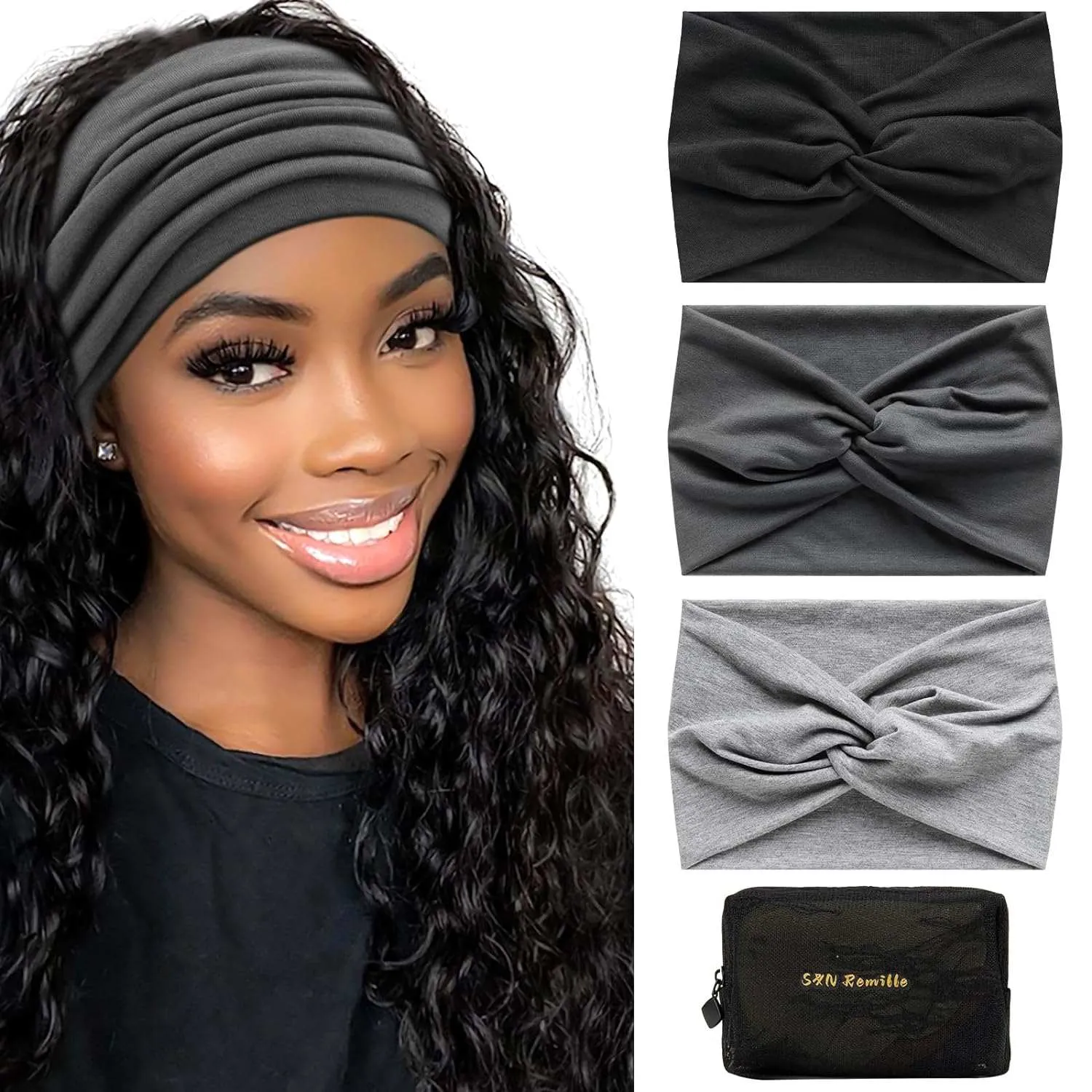 Wide Boho Headbands for Women Extra Large Turban Headband Hairband Hair Twisted Knot Accessories 3 Pack