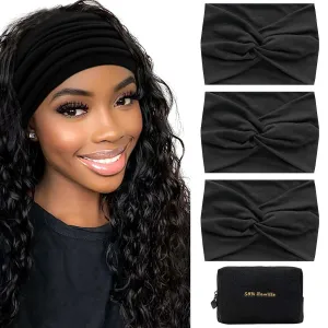Wide Boho Headbands for Women Extra Large Turban Headband Hairband Hair Twisted Knot Accessories 3 Pack