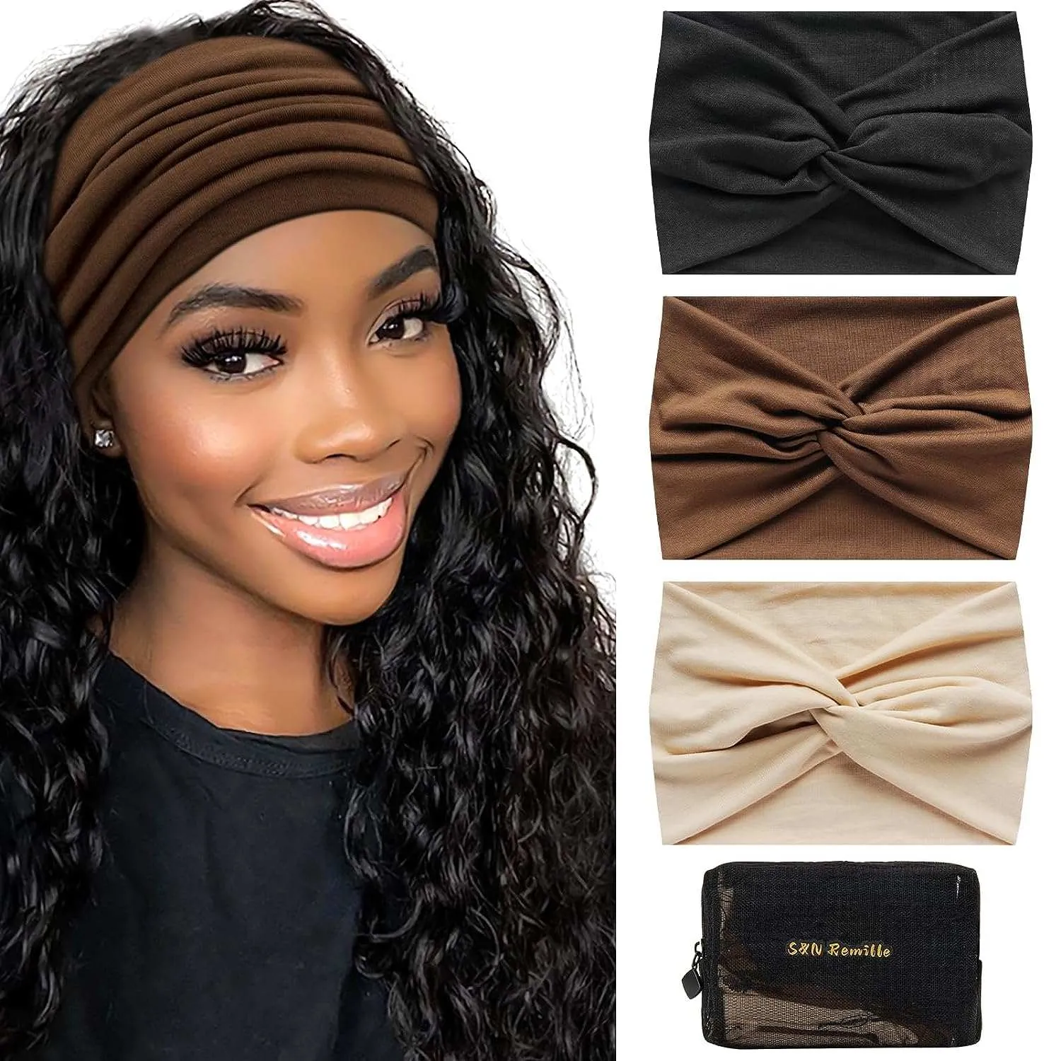 Wide Boho Headbands for Women Extra Large Turban Headband Hairband Hair Twisted Knot Accessories 3 Pack