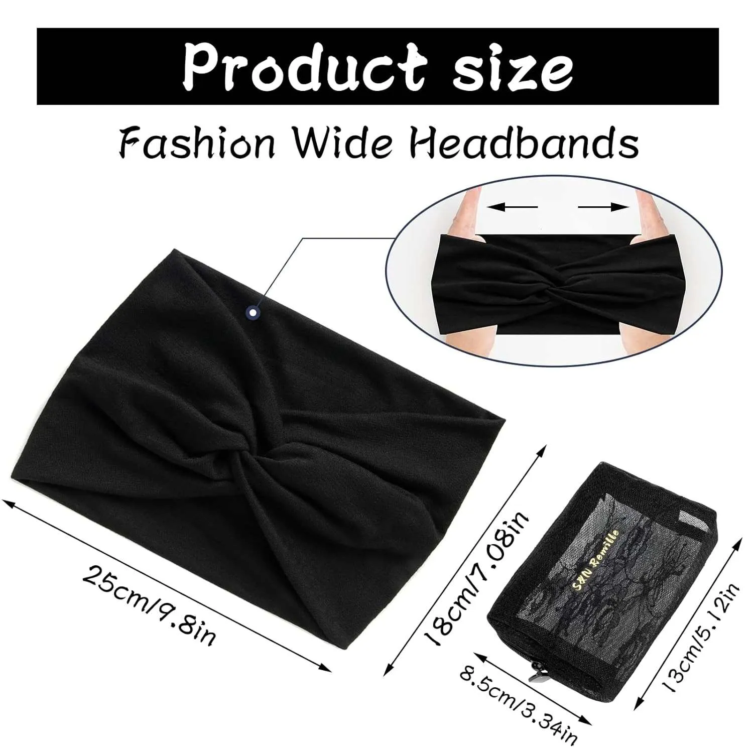 Wide Boho Headbands for Women Extra Large Turban Headband Hairband Hair Twisted Knot Accessories 3 Pack