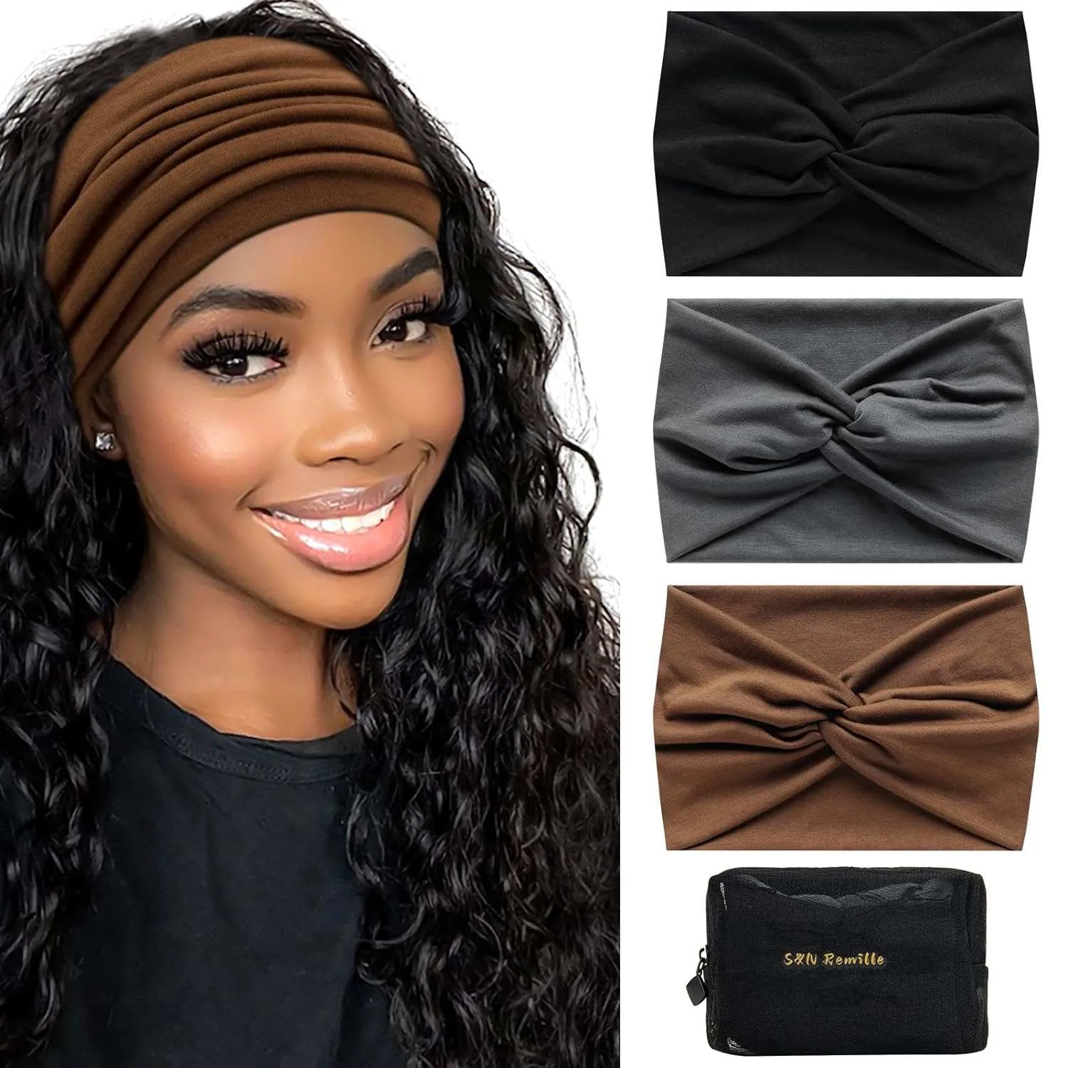 Wide Boho Headbands for Women Extra Large Turban Headband Hairband Hair Twisted Knot Accessories 3 Pack