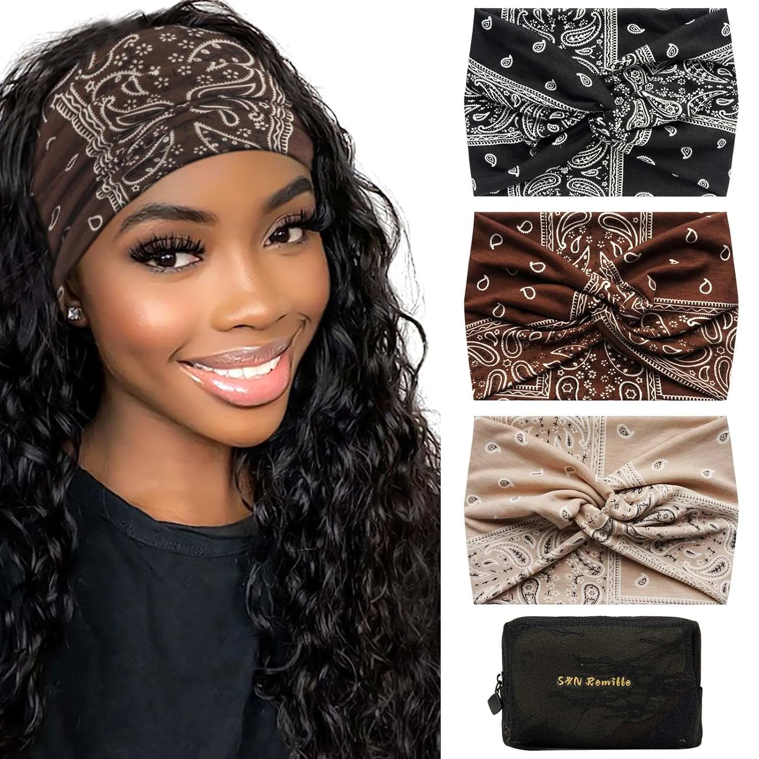Wide Boho Headbands for Women Extra Large Turban Headband Hairband Hair Twisted Knot Accessories 3 Pack
