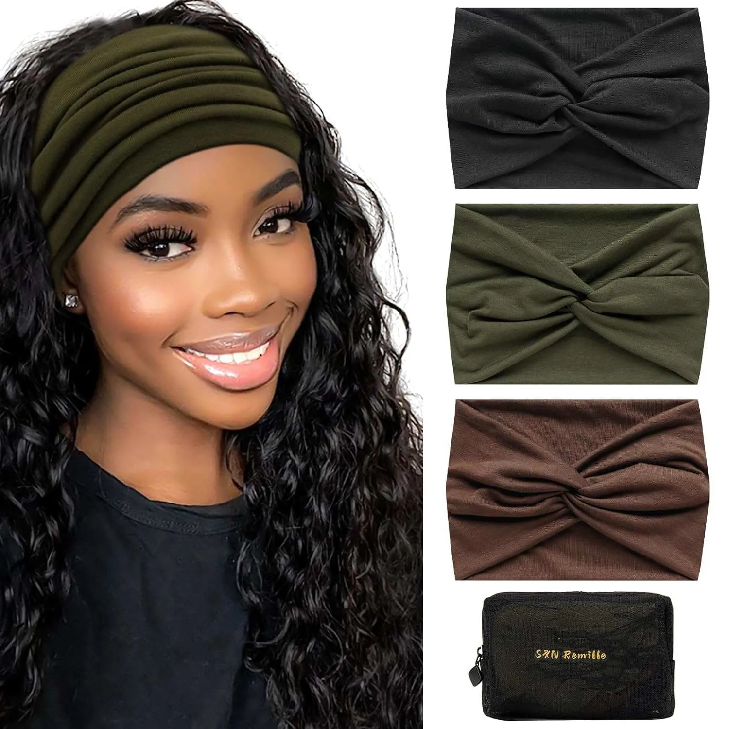 Wide Boho Headbands for Women Extra Large Turban Headband Hairband Hair Twisted Knot Accessories 3 Pack