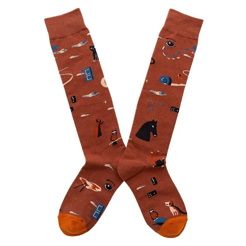 Women's  Cotton Knee-High Socks Flower Plants Style